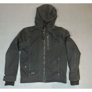 Fox Racing Jacket Black Denim Fleece Lined With Hood Mens Size M